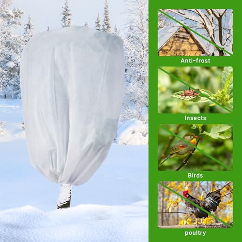 Garutom 4-Pack Plant Covers Freeze Protection 30" x 39" 2.2 oz, Frost Cloth Plants Jacket Drawstring Tree Cover for Outdoor Plants, Shrub Potted Plants Winter - size: 30"W x 39"H/4P