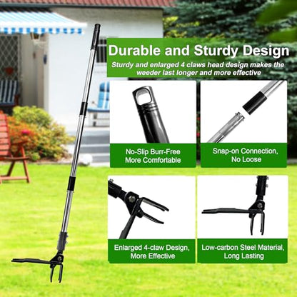 Weed Puller Tool Stand Up Hand Weeder Tool with Adjustable Long Handle, Weed Remover with Steel Head, Remove Weeds Root Easily without Bending, Pulling or Kneeling for Lawn Yard Garden (4 CLAWS) - size: 4 CLAWS