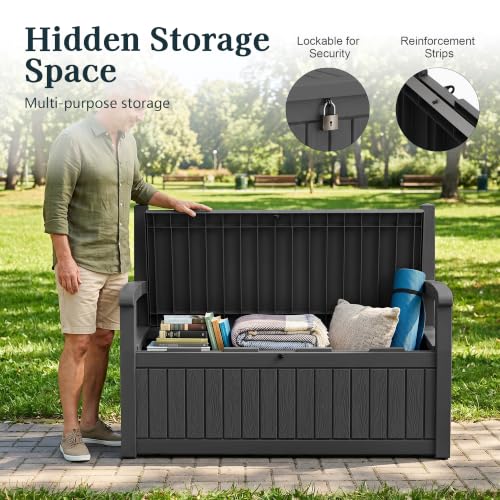 Outdoor Bench, Waterproof Garden Storage Bench, 110 Gallon Deck Box