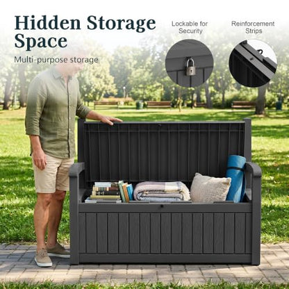 Outdoor Bench, Waterproof Garden Storage Bench, 110 Gallon Deck Box