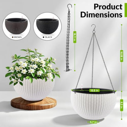 2 Pack 13.5" Self-Watering Hanging Baskets, White - color: White