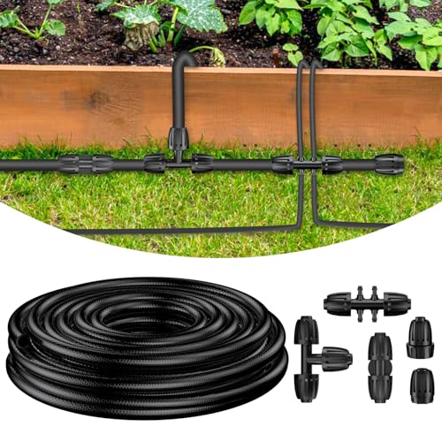 Pawfly 25 ft 1/2 Inch Drip Irrigation Tubing Main Tube, 1/2 Irrigation Tubing for Garden Irrigation System, Flexible PVC Main Line with 5 Barbed Locked Drip Irrigation Parts, 1/2" Drip Irrigation - size: 25 FT 1/2" Main Tubing with 5 Connectors
