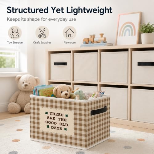 Good Old Days Storage Basket, Brown Plaid Fabric Bin - color: 16 Color