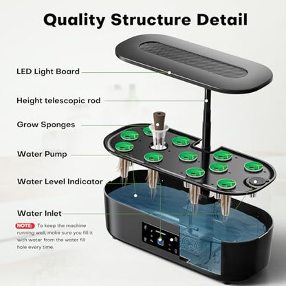 Ahopegarden Hydroponics Growing System Kit: 12 Pods with LCD Control Panel - color: Midnight Black
