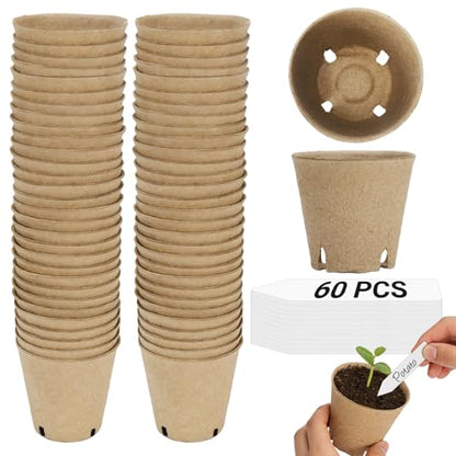 60Pcs 3.1 Inch Peat Pots - Nursery Pots with Drainage Holes for Seedlings