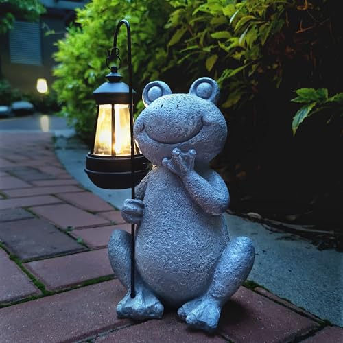 Frog Solar Garden Statues,Resin Frog Figurine Decorations with Solar Lights Lantern, Outdoor Figurines Lawn Garden Statue Decor Art for Lawn,Yard,Balcony Ornament,Gift for Home Mom. - color: Frog