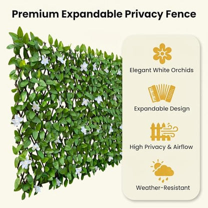 Expandable Privacy Fence, White Orchid, 120 x 22 in - color: White Orchid