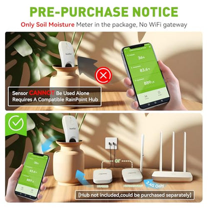 RainPoint 3-in-1 APP Remote Monitoring WiFi Soil Meter - CAN NOT USE Alone - size: Sensor Only(Hub Not Included)