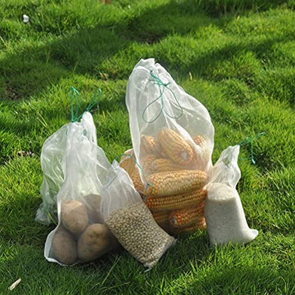 Belit 25 Pcs Net Bags Grapes Protection Bags with Drawstring Nylon Mesh Reusable Fruit Bags for Fruit Trees Vegetables (11.8"x7.8") - size: 25psc 11.8"x7.8"