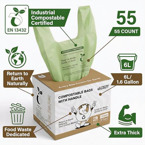1.6 Gallon Compostable Bags, 220 Count, 6 Liter, Extra Thick - color: 1.6Gal 220Pcs