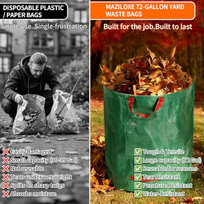 3Pack 72Gal Tear-Resistant Reusable Yard Waste Bags with Gloves