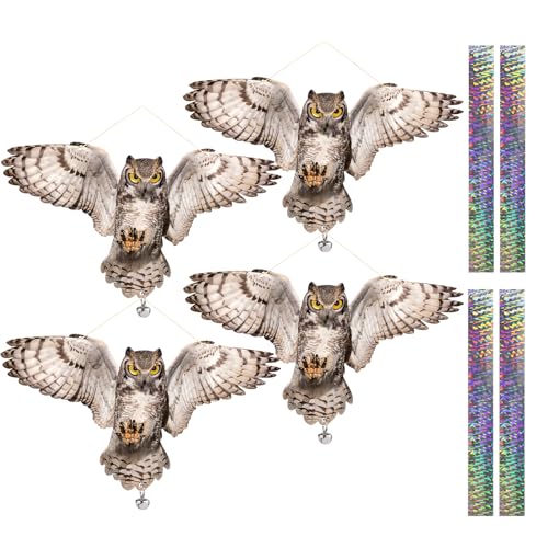 Flat Fake Owl to Keep Pigeon Away with Reflective Tape, 4Pcs Pigeon Scare Devices, Plastic Owls to Scare Pigeon Away from Porch Patio Balcony, Garden Owl to Scare Woodpecker Squirrel for Outdoor - color: Brown 01, size: 4 Pcs
