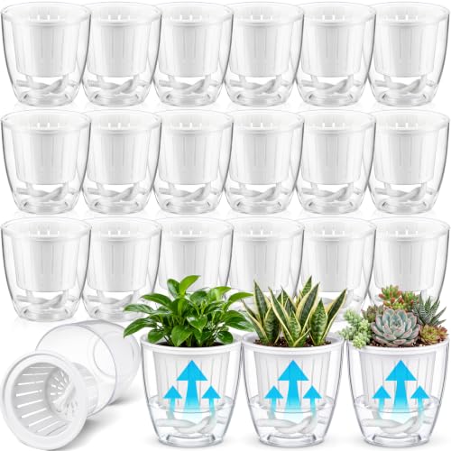Self Watering Plant Pots, 4.3'', Transparent White, 18 Pcs - color: Transparent White, size: 4.3''