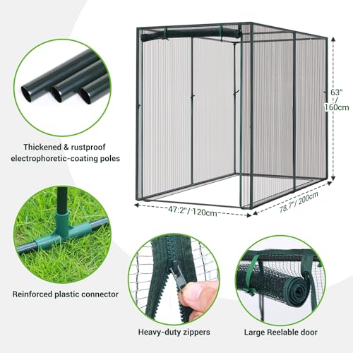 Ohuhu Crop Cages for Garden Plant:6.6x3.9x5.3 Ft Plant Protection Tent with Zippered Door, Raised Bed Cover, Garden Bed Cover with Frame, Wind-Resistant Plant Cages for Outdoor Plants - size: 6.6' x 3.9' x 5.3'