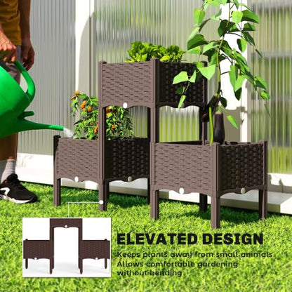 Outsunny Plastic Raised Garden Bed with Legs Self Watering Planter Box