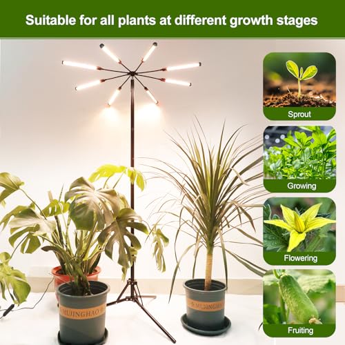 FECiDA Bright Standing Grow Lights for Tall Indoor Plants, Big Bonsai Tree - size: 8-Tube