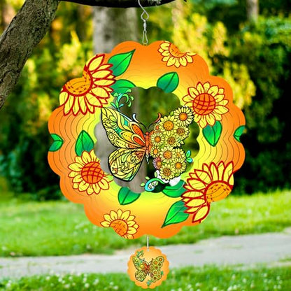 Sunflower Butterfly Wind Spinner Outdoor Hanging Sculptures - color: Butterfly