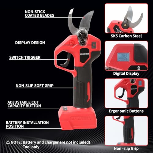 Pruning Shears Compatible with Milwaukee M18 18V Battery,LCD Display - color: Red