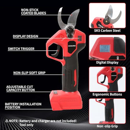 Pruning Shears Compatible with Milwaukee M18 18V Battery,LCD Display - color: Red