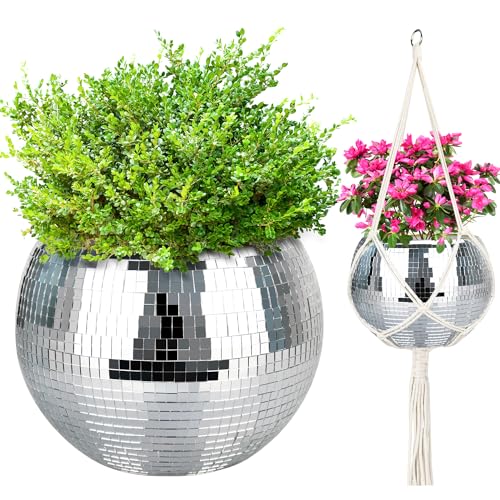 10” Disco Ball Plant Hanger with Hanging Rope, Hook - color: 1×10" Silver