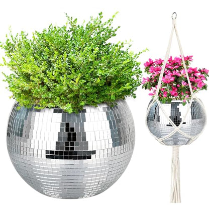 10” Disco Ball Plant Hanger with Hanging Rope, Hook - color: 1×10" Silver