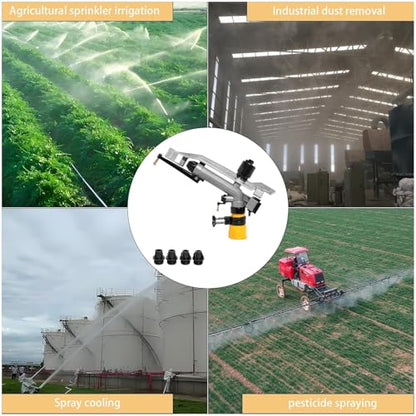 360° Rain Gun Sprinkler, 1-1/2" FNPT Full Circle Impact Sprinkler with 4 Interchangeable Nozzles, 17-29m Range for Farm Agricultural Irrigation, Lawns & Garden Watering