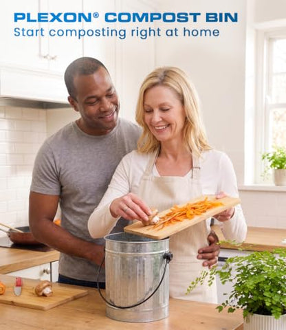 Plexon Countertop Compost Bin Kitchen Indoor, with Lid, Silver 1.5 Gall - color: Silver