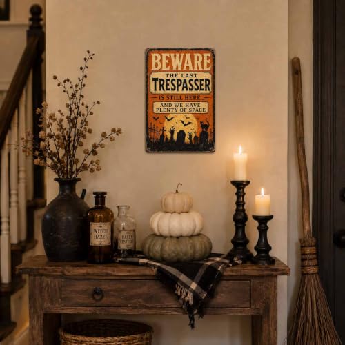Halloween Metal Art Sign Beware The Last Trespasser Wall Decor - color: 02A