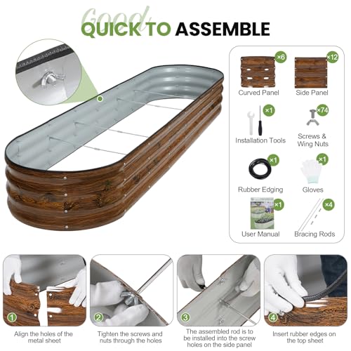 G GOOD GAIN Raised Garden Beds Galvanized, Metal Planter Boxes Kit, Grain - color: Grain, size: 8×2×1ft (1 Pack)