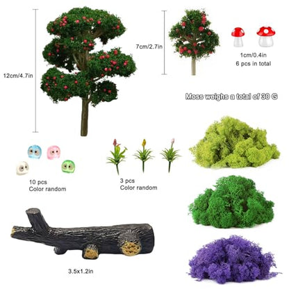Miniature Garden Accessories, 39 Pcs, Mini Garden Animals Owls with Moss, Miniature Figurines, Model Trees for Micro Landscape DIY Fairy Craft Decor