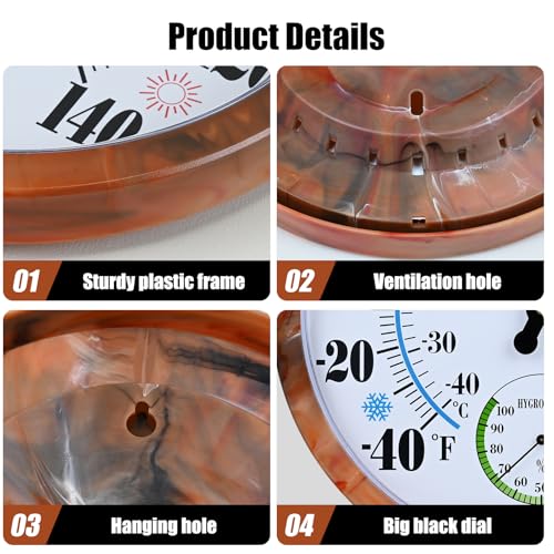 10 Inch Indoor Outdoor Thermometer Hygrometer Combo - color: Brown