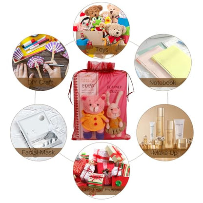 Burgundy Organza Bags, 100 PCS Sheer Mesh Bags Drawstring 8x12 Inch, Large Wedding Gift Party Favor Bag, Mesh Gift Candy Goodie Jewelry Fruit Protection Bag for Bathroom Soaps Christmas Birthday - color: burgundy-100pcs