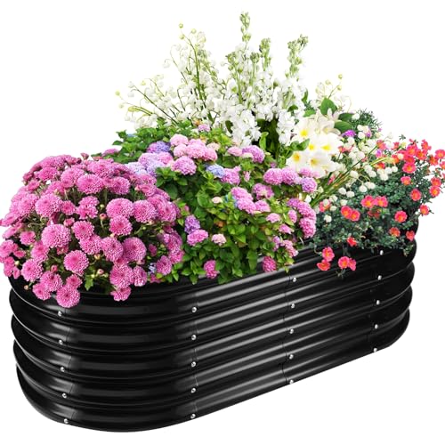 TBMLC Oval Black Galvanized Planter Box, Metal Raised Garden Bed 4X2X1.4 FT - color: Black, size: 4X2X1.4 FT