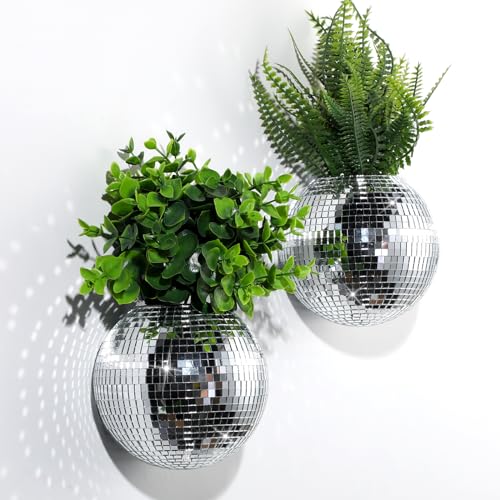 Maxcheck 2 Pcs Disco Ball Planter 4.7 Inch Mirror Disco Ball Wall, Silver