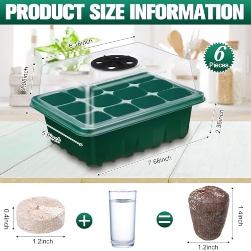 SiliFine 6 Pack Seed Starter Tray with 72 Pcs Peat Pellets, Seeding Starter Kit (72 Cells Total Tray) with Humidity Dome, Soil Plant Germination Tray Kit for Flower Vegetable(Black, Green) - color: Black, Green