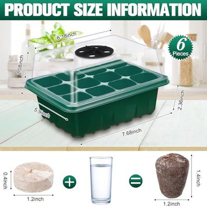 SiliFine 6 Pack Seed Starter Tray with 72 Pcs Peat Pellets, Seeding Starter Kit (72 Cells Total Tray) with Humidity Dome, Soil Plant Germination Tray Kit for Flower Vegetable(Black, Green) - color: Black, Green