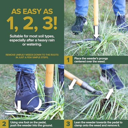 Stock Your Home Stand Up Weed Puller Tool, Heavy Duty Weeding Tool with Long Handle for Crabgrass and Dandelion Removal, Standing Weed Puller for Gardening Projects, Hand Weeder Remover Tool