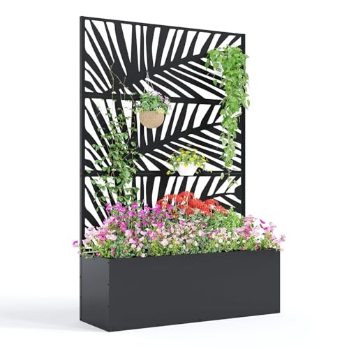 GarveeLife Metal Planter Box with Trellis 71"x47"x16", with Drainage Holes - color: Palm Leaf, size: no wheel