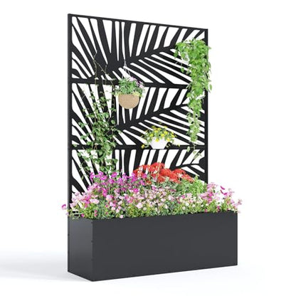 GarveeLife Metal Planter Box with Trellis 71"x47"x16", with Drainage Holes - color: Palm Leaf, size: no wheel