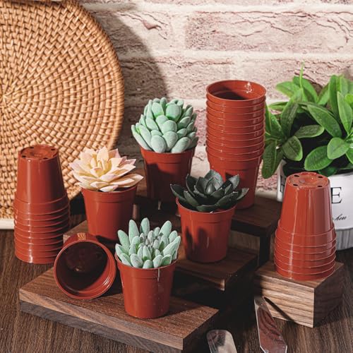 Yaomiao 200 Pcs 2 Inch Red Mini Nursery Pots with Drainage Holes - color: Red, size: 2 Inch