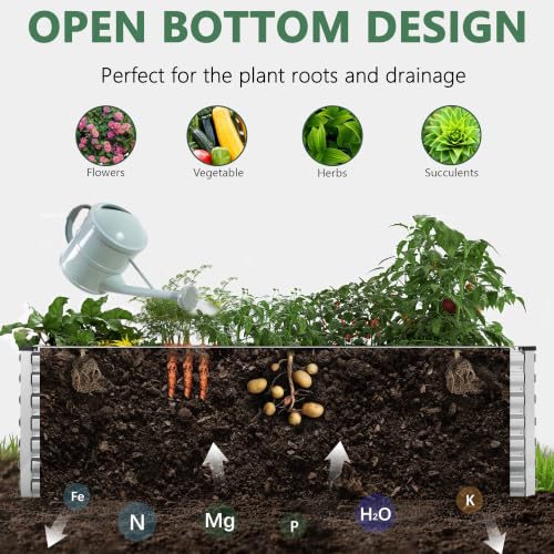 FOOWIN 8x4x2ft Raised Garden Bed Outdoor, Galvanized Steel Garden Beds - color: Silver, size: 8x4x2 FT-4PC