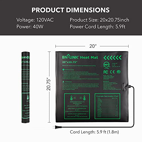 BN-LINK 20" x 20.75" Seedling Heat Mats for Seed Starting Starter Plants - size: 20x20 2 Pack