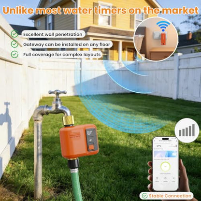 WiFi Water Timer for Garden Hose, Smart Sprinkler Timer with 984ft Long Range, Strong Wall Penetration, APP & Remote Control, Voice Control, Rain Delay, Manual Mode, Watering System - size: 1 Outlet- Brass