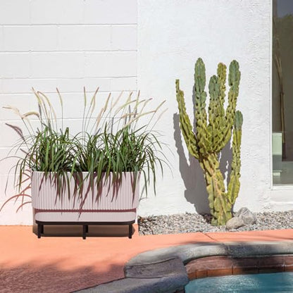 Veradek Demi Series Raised Long Planter - Wide Planter with Stand - color: White/Black, size: 30 inch