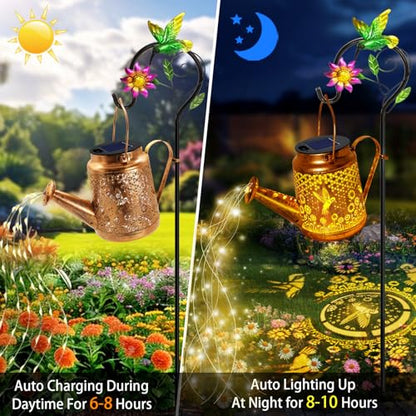 Solar Watering Can Lights, Hummingbird Hanging Lanterns, Mom Birthday Gifts - style: Hummingbird with Sunflower