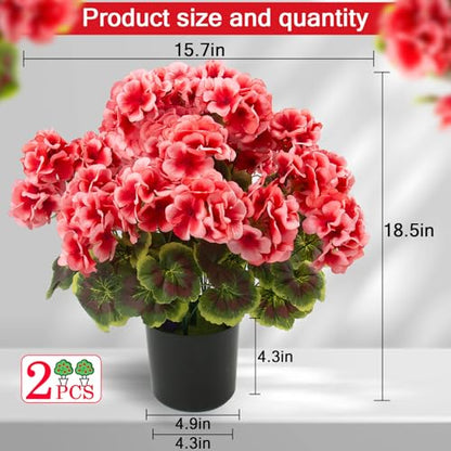 lovemoon 2 Pcs Geranium Potted Artificial Flowers, Peach, 19" - color: Peach
