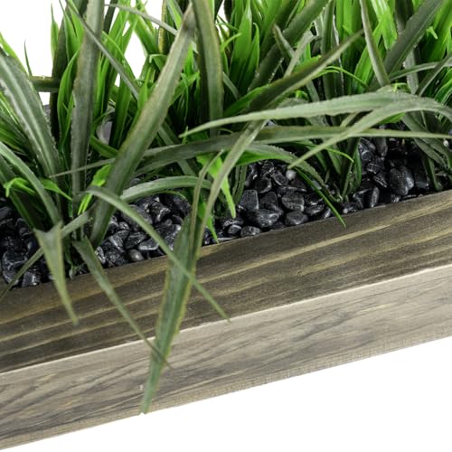 MyGift 10-Inch Artificial Grass Plant in Rectangular Wood Planter (Weathered Gray, 14 Inch) - color: Weathered Gray, size: 14 Inch