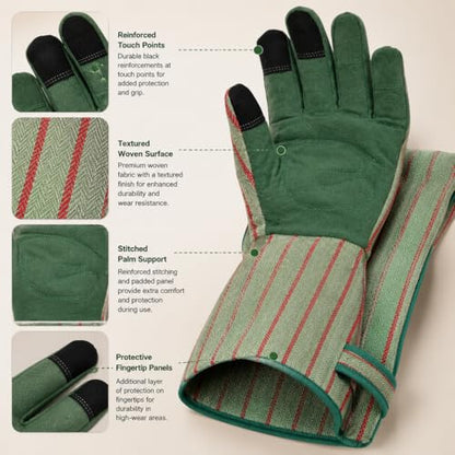 Thornproof Rose&Cactus Gardening Gloves,Gauntlet Garden Glove,Gifts - color: Green Stripe, size: Medium