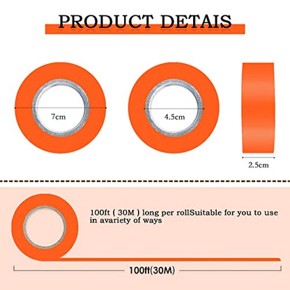 6 Pack Orange Flagging Tape, Non-Adhesive Plastic Ribbon Neon Marking Roll - color: Orange