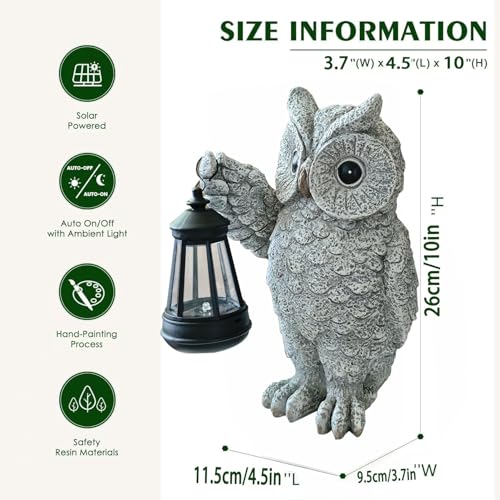 Solar Owl Garden Statue with LED Lantern, Waterproof Outdoor Resin Figurine (Grey Owl) - color: Owl1